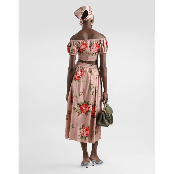 Dolce & Gabbana Rose bouquet-print midi skirt, view 3