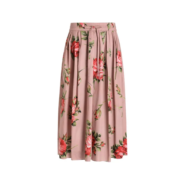 Rose bouquet-print midi skirt