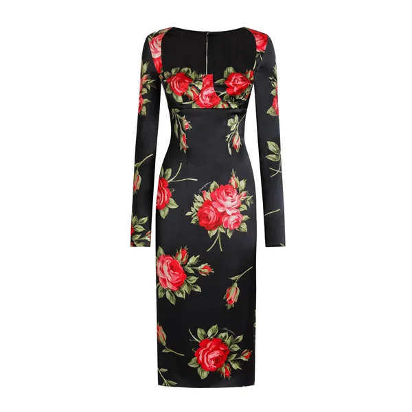 Rose bouquet-print sheath dress