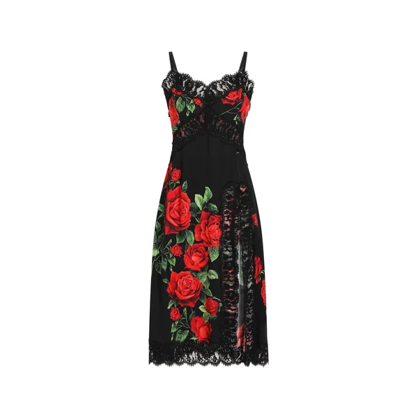 Dolce & Gabbana Rose-print charmeuse dress