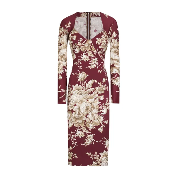 Rose-print charmeuse dress