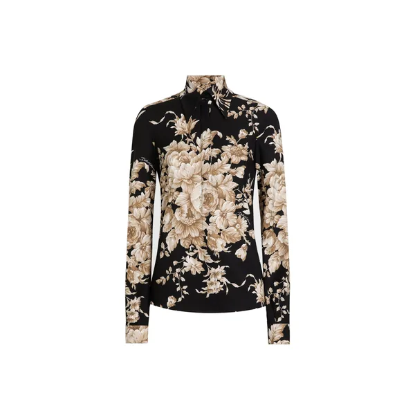 Rose-print charmeuse shirt