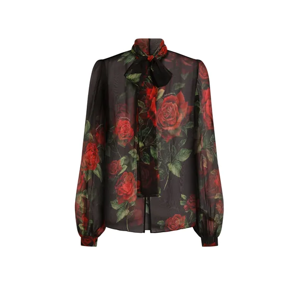 Rose-print chiffon blouse