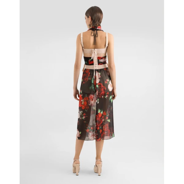 Dolce & Gabbana Rose-print chiffon calf-length skirt, view 3