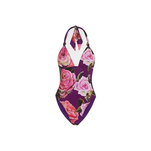 Dolce & Gabbana Rose-print one-piece V-neck swimsuit