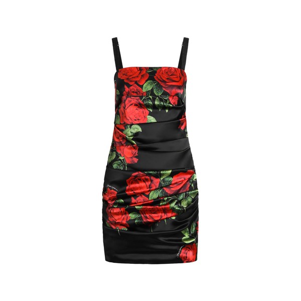 Dolce & Gabbana Rose-print satin dress