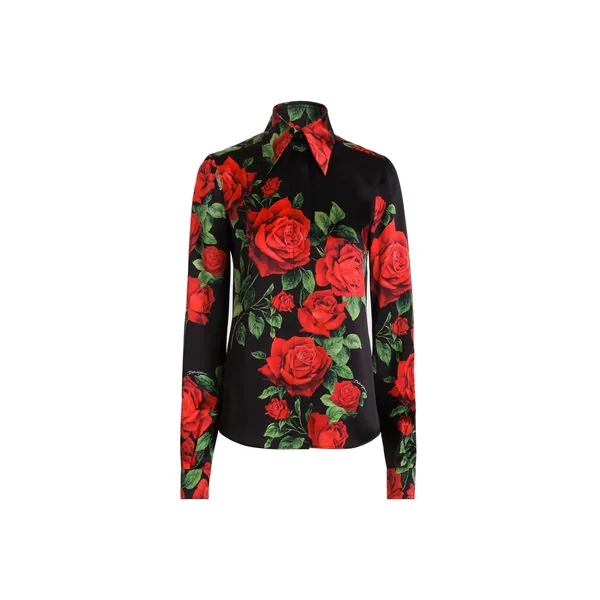 Rose-print satin shirt
