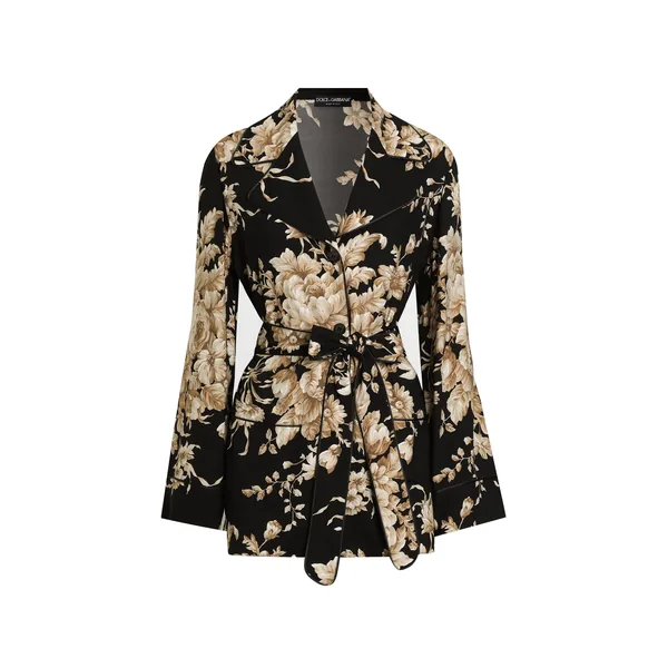 Rose-print silk vanity shirt