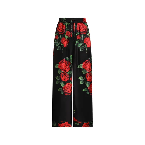 Dolce & Gabbana Rose-print vanity silk trousers