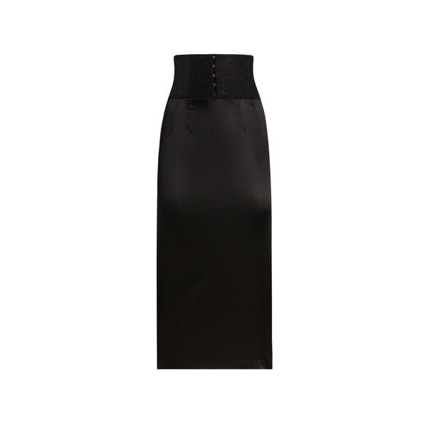 Dolce & Gabbana Satin calf-length skirt with corset-style belt detail