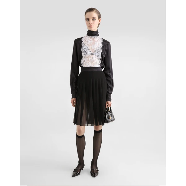 Dolce & Gabbana Satin sack top with lace shirt front, view 2