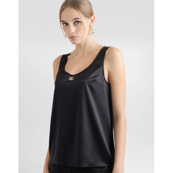 Dolce & Gabbana Satin tank top with DG logo pin, view 4