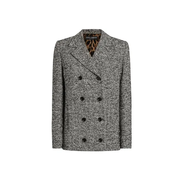 Short double-breasted coat in dotted wool blend