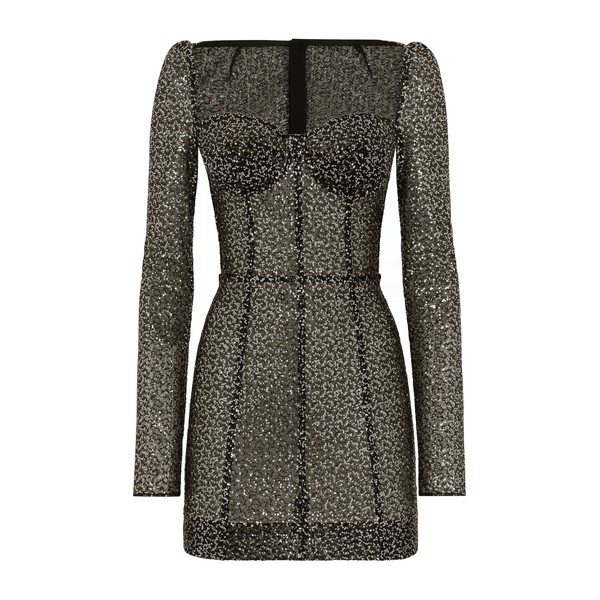 Dolce & Gabbana Short long-sleeved sequined corset dress