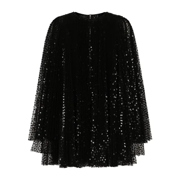 Dolce & Gabbana Short pleated dress with full sequined sleeves