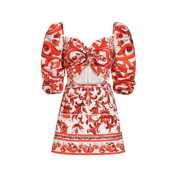 Dolce & Gabbana Short poplin dress in majolica-print poplin