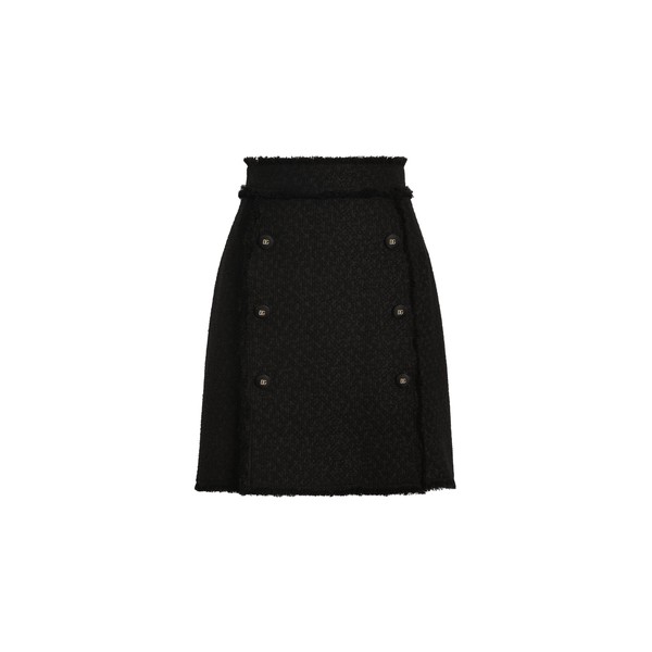 Dolce & Gabbana Short raschel tweed skirt with decorative DG logo buttons