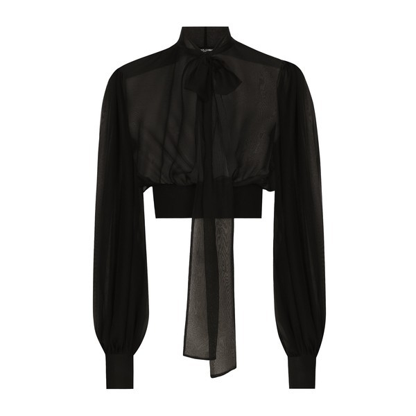Dolce & Gabbana Short silk chiffon pussy-bow blouse