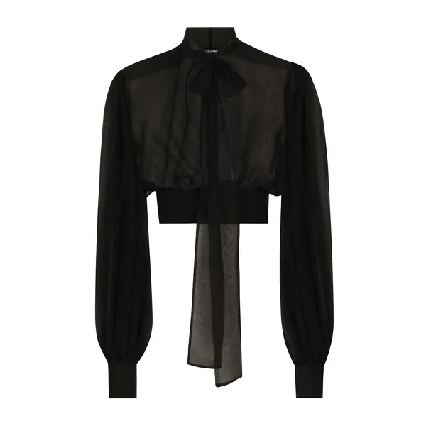 Dolce & Gabbana Short silk chiffon pussy-bow blouse