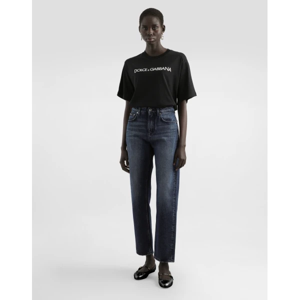 Dolce & Gabbana Short-sleeved cotton T-shirt with Dolce&Gabbana lettering Top, view 2
