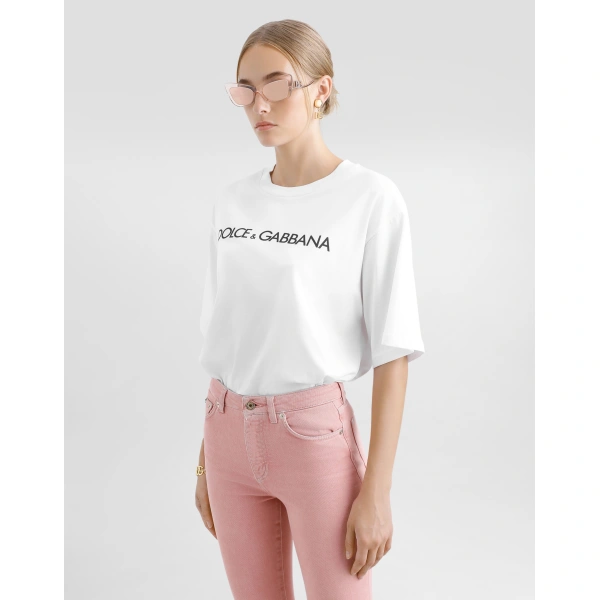 Dolce & Gabbana Short-sleeved cotton T-shirt with Dolce&Gabbana lettering Top, view 4