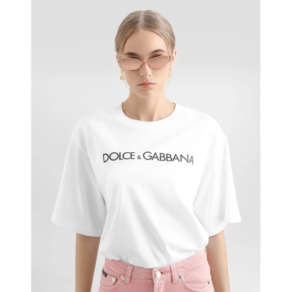 Dolce & Gabbana Short-sleeved cotton T-shirt with Dolce&Gabbana lettering Top, view 5