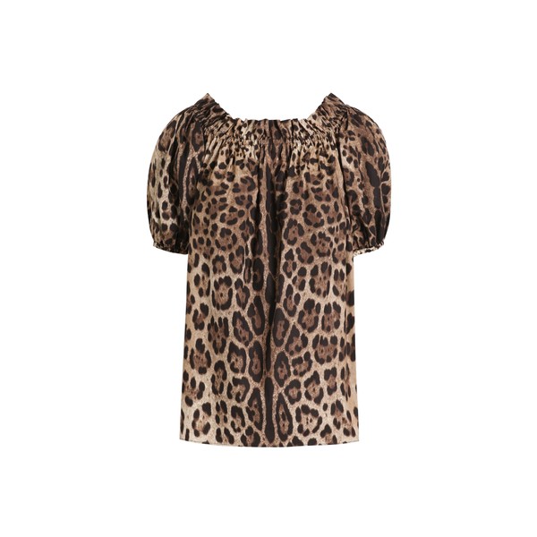 Dolce & Gabbana Short-sleeved leopard-print poplin top