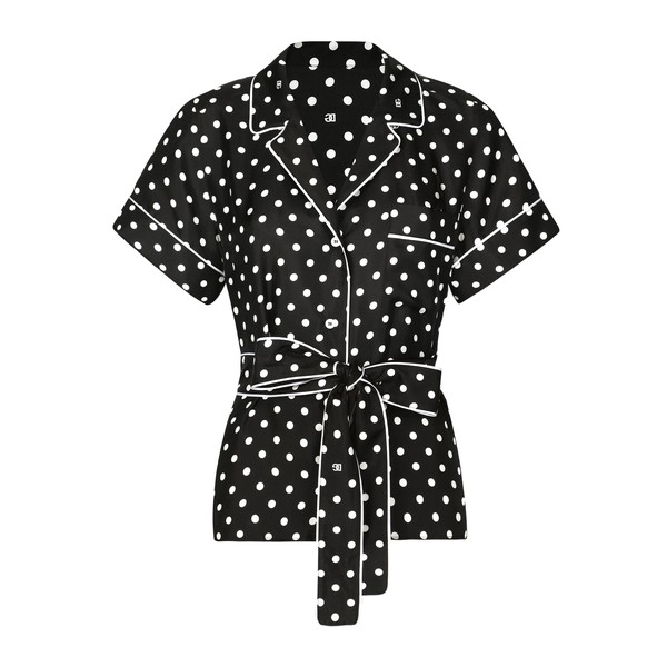 Dolce & Gabbana Short-sleeved silk pajama shirt with polka-dot print
