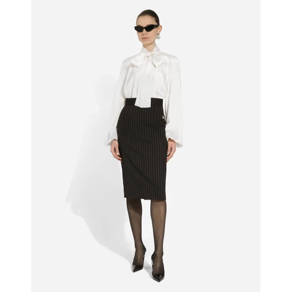 Dolce & Gabbana Short straight-cut pinstripe wool skirt, view 2