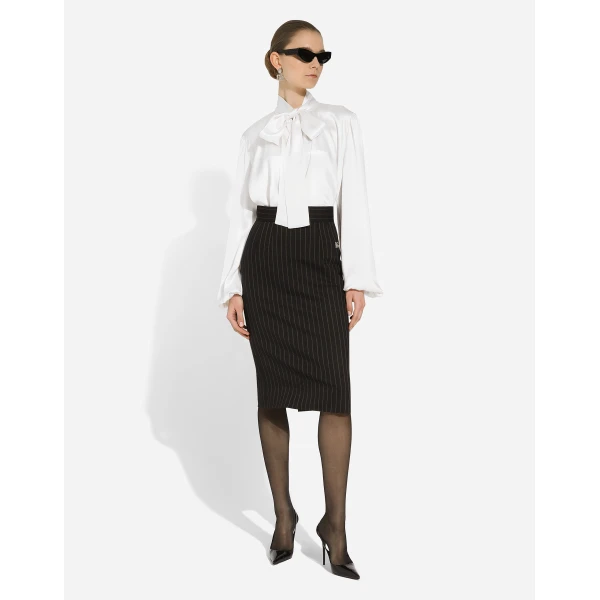 Dolce & Gabbana Short straight-cut pinstripe wool skirt, view 5