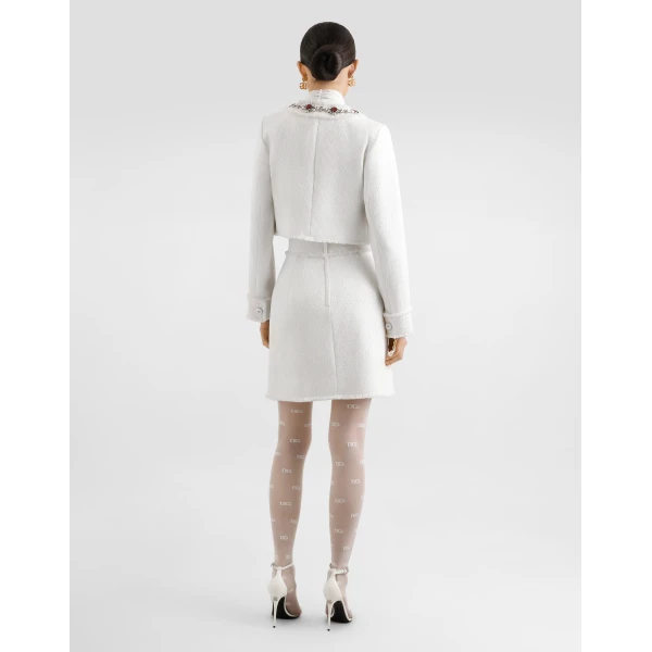 Dolce & Gabbana Short tweed jacket with jewel embroidery, view 3