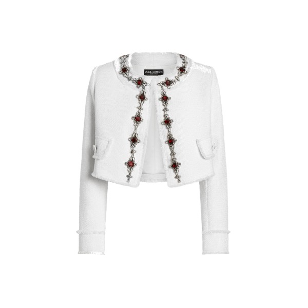 Dolce & Gabbana Short tweed jacket with jewel embroidery