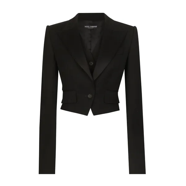 Short wool gabardine jacket with vest