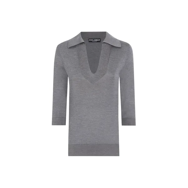 Dolce & Gabbana Silk V-neck polo-shirt with DG logo embroidery Knit