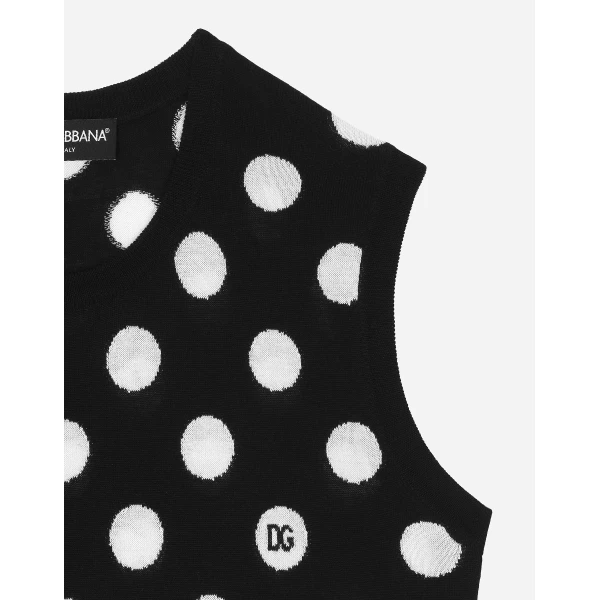 Dolce & Gabbana Silk and wool tank top with polka-dot inlay, view 5