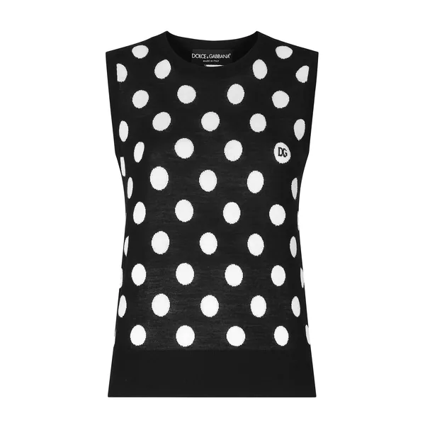 Dolce & Gabbana Silk and wool tank top with polka-dot inlay