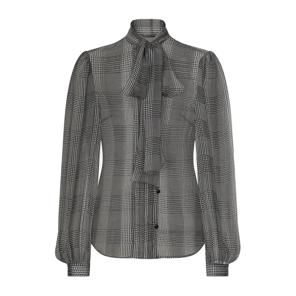 Silk chiffon shirt with glen plaid print