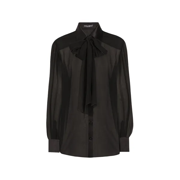 Silk chiffon shirt with pussy-bow
