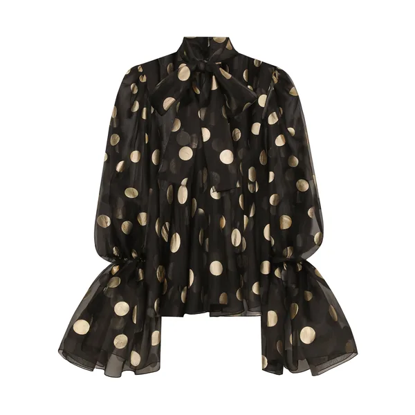 Dolce & Gabbana Silk organza jacquard blouse with polka-dot design and pussy-bow