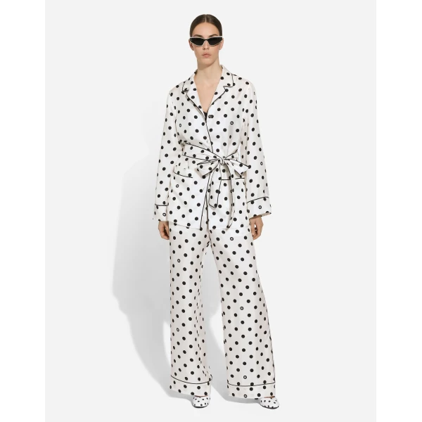 Dolce & Gabbana Silk pajama pants with polka-dot print, view 2