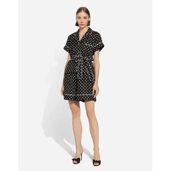 Dolce & Gabbana Silk pajama shorts with polka-dot print, view 2