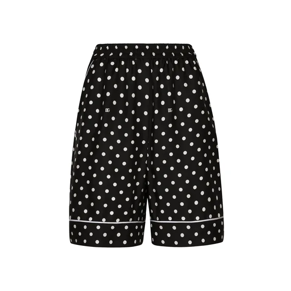 Silk pajama shorts with polka-dot print