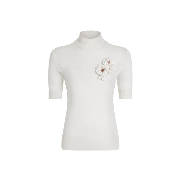 Dolce & Gabbana Silk pullover with flower brooch Knit