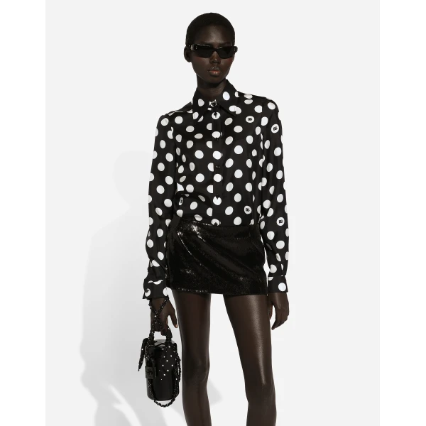 Dolce & Gabbana Silk twill shirt with polka-dot print, view 4