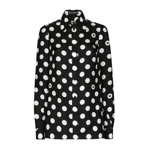 Silk twill shirt with polka-dot print