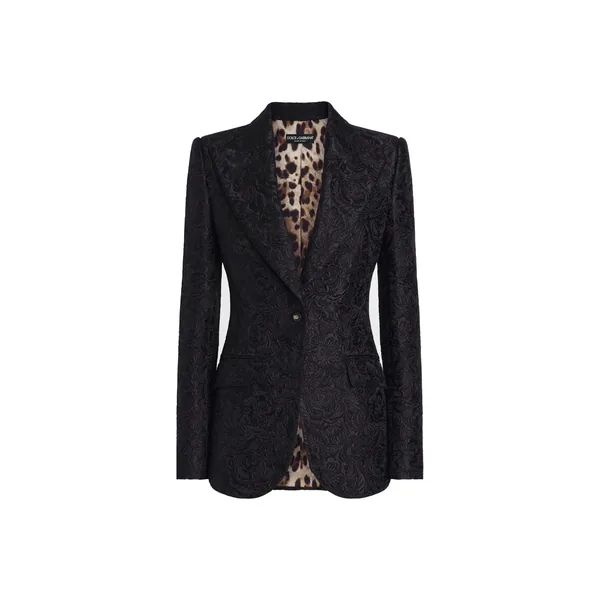 Single-breasted floral quilted jacquard Turlington jacket