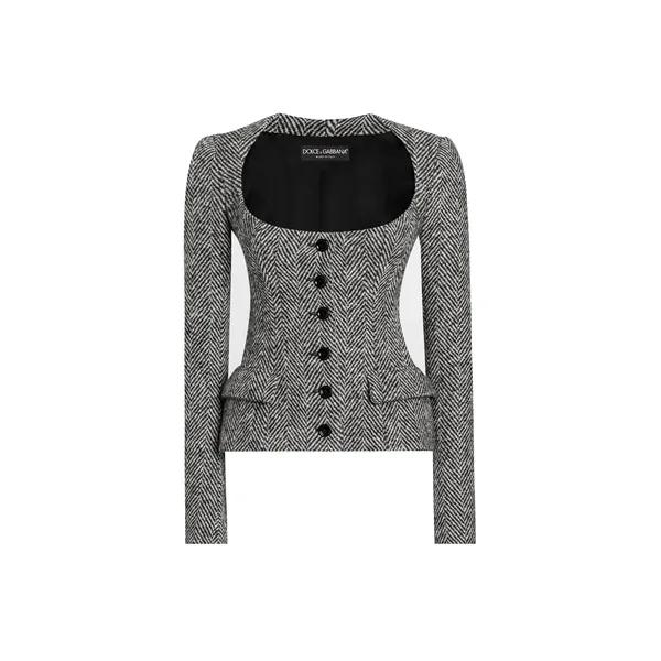 Single-breasted jacket in wool chevron