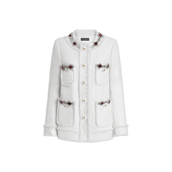 Dolce & Gabbana Single-breasted tweed jacket with jewel embroidery