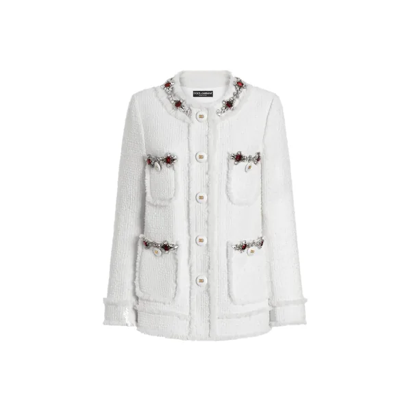 Dolce & Gabbana Single-breasted tweed jacket with jewel embroidery