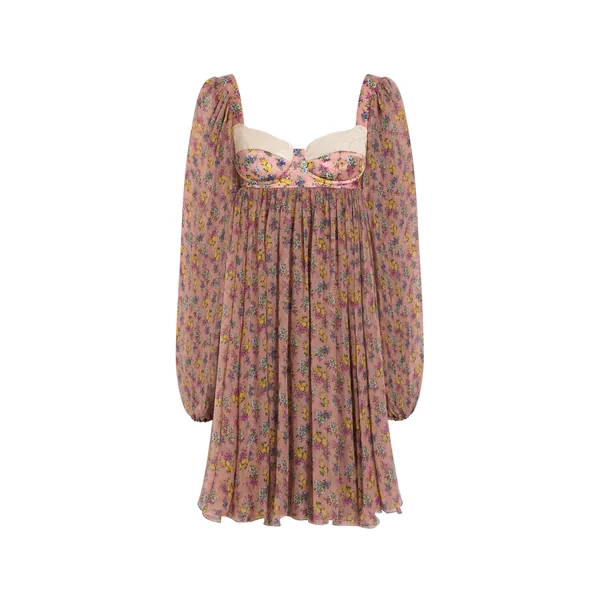 Small floral-print chiffon dress with lace